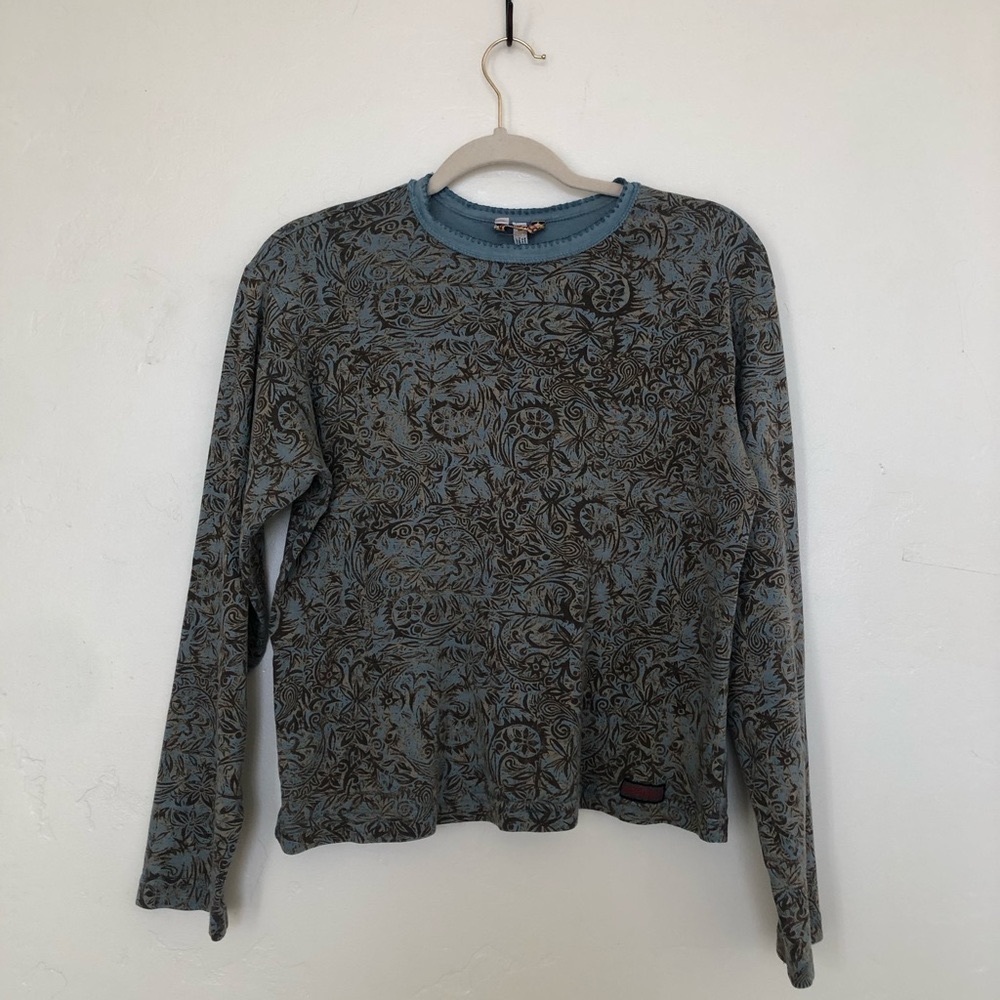 Brown, tan, and blue patterned lightweight long sleeve